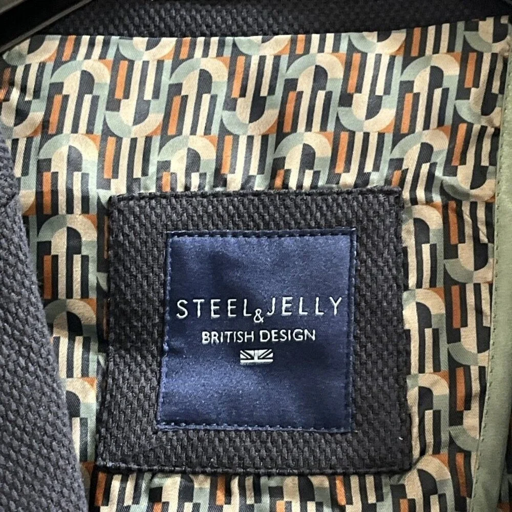 Steel & Jelly Blazer Mens 44 Navy Blue Textured Jacket Structured Office Career‎